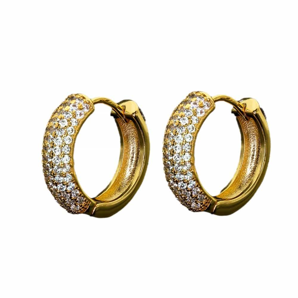 Diamond - Set Round Hoop Earrings In 18K - TONGSHOP