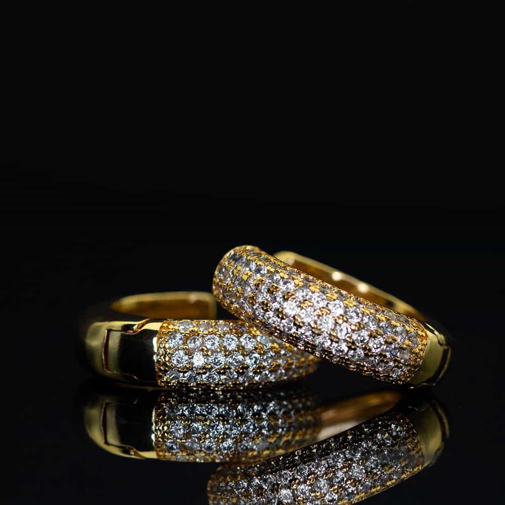 Diamond - Set Round Hoop Earrings In 18K - TONGSHOP