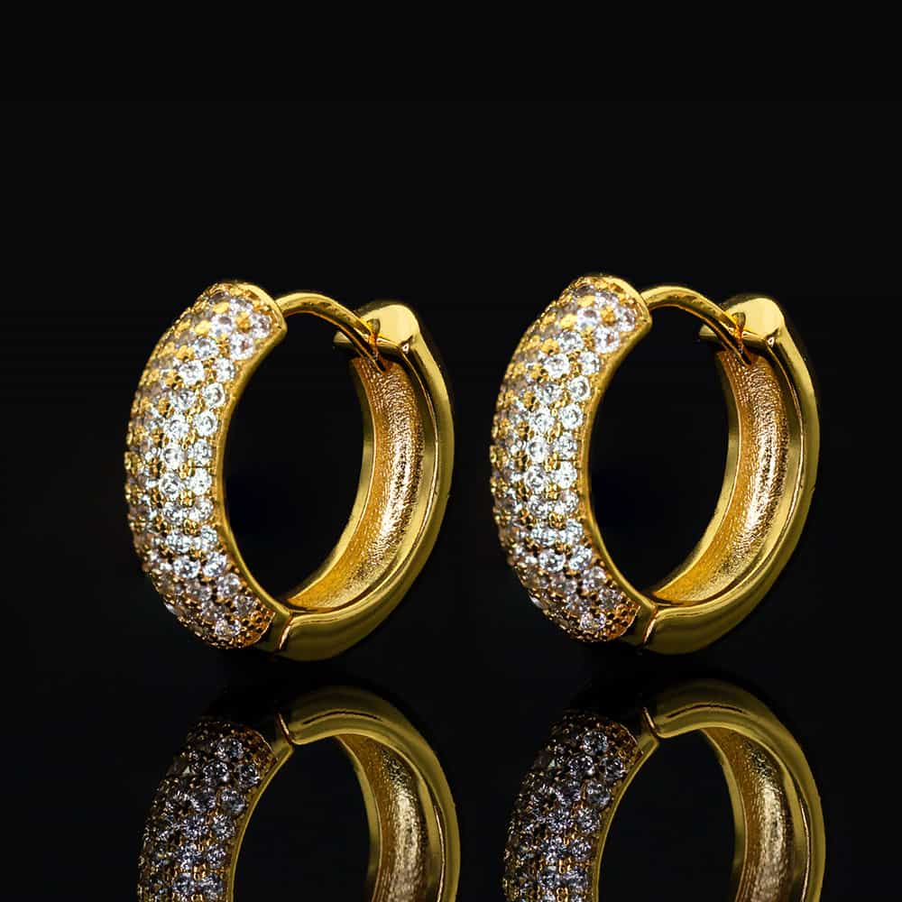 Diamond - Set Round Hoop Earrings In 18K - TONGSHOP