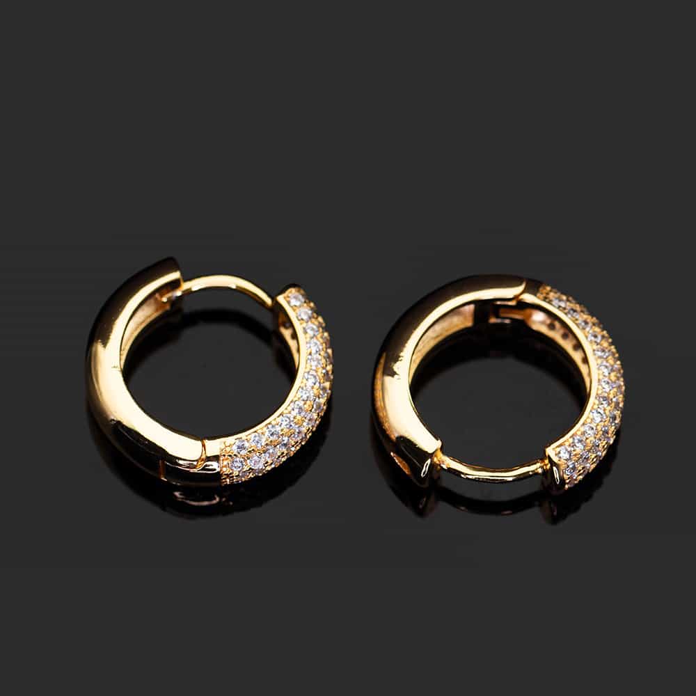 Diamond - Set Round Hoop Earrings In 18K - TONGSHOP