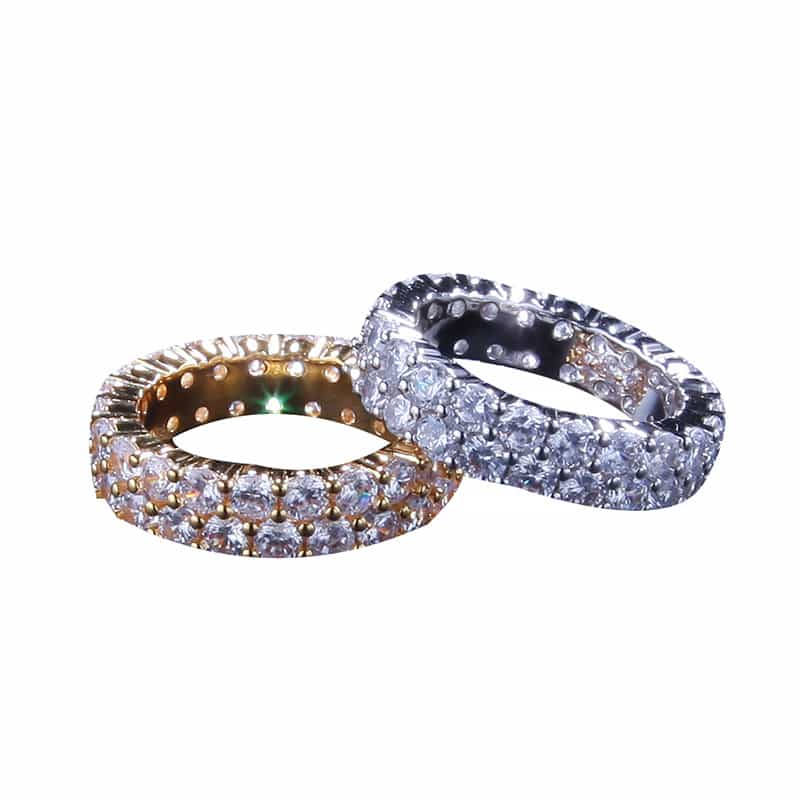 Double Row Diamond Encrusted Hip - Hop Ring - TONGSHOP