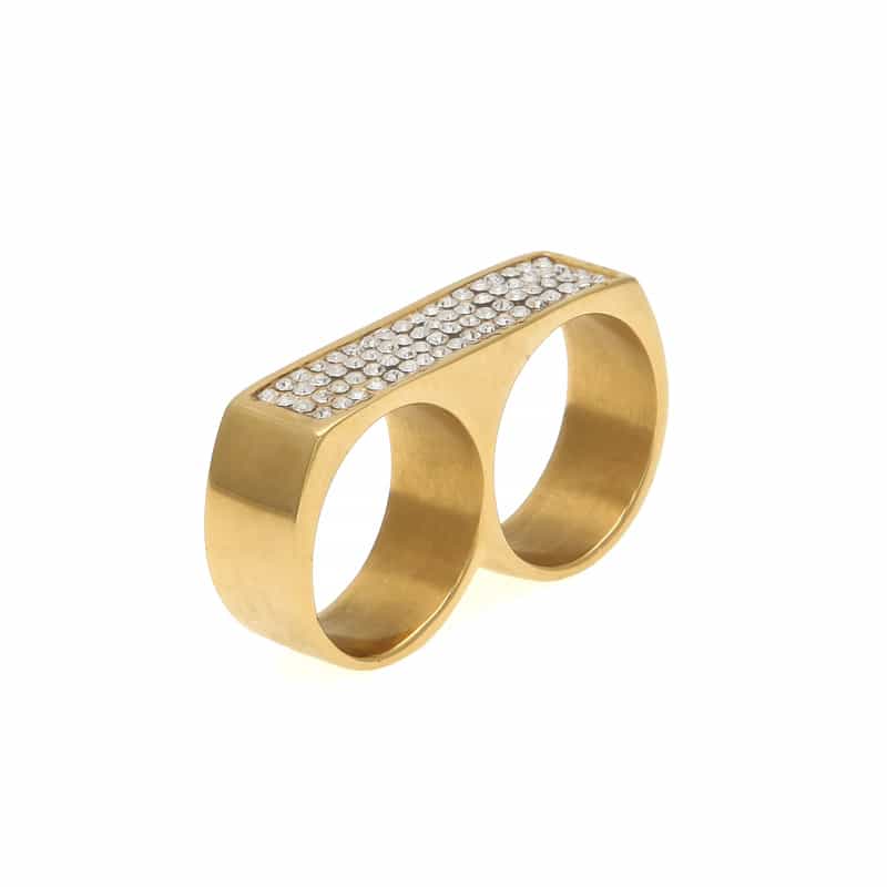 Dual - Hole Diamond - Encrusted Hip - Hop Ring in 18K Gold - TONGSHOP