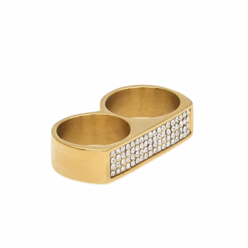 Dual - Hole Diamond - Encrusted Hip - Hop Ring in 18K Gold - TONGSHOP