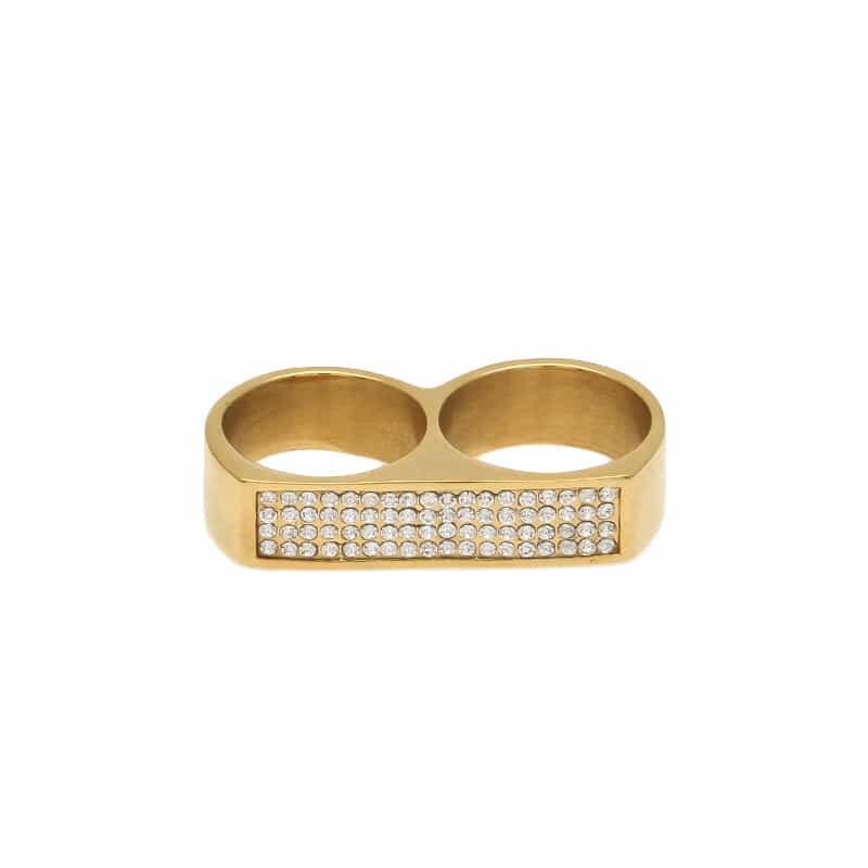 Dual - Hole Diamond - Encrusted Hip - Hop Ring in 18K Gold - TONGSHOP