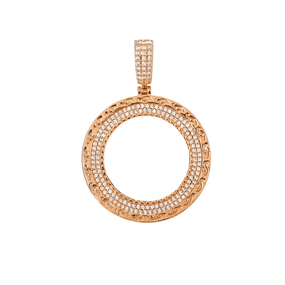Elegant Classic Memory Custom Photo Round Pendant in Rose Gold - 38mm - TONGSHOP / Length:16 / Length:18
