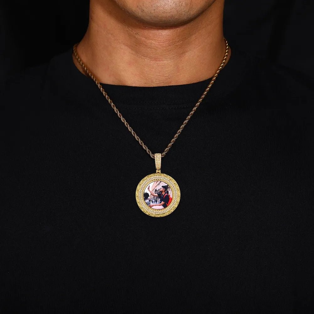 Elegant Classic Memory Custom Photo Round Pendant in Rose Gold - 38mm - TONGSHOP / Length:16 / Length:18