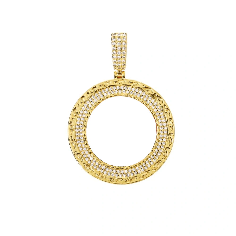 Elegant Classic Memory Custom Photo Round Pendant in Yellow Gold - 38mm - TONGSHOP / Length:16 / Length:18