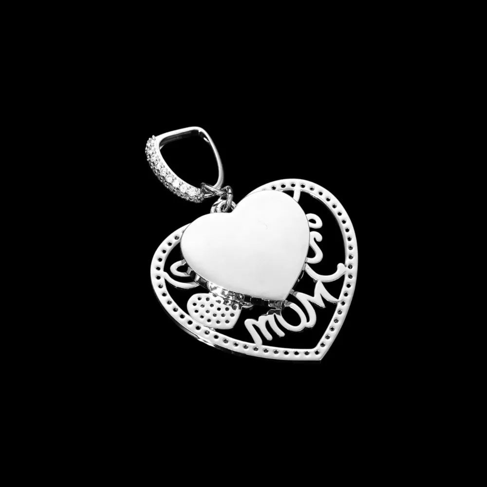 Engraved "LOVE YOU MOM" Memory Customized Photo Heart Pendant - 37mm - TONGSHOP / Length:16 / Length:18