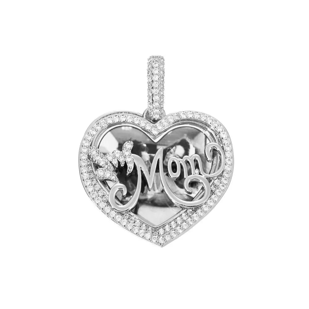 Engraved MOM Memory Custom Photo Round Flip Pendant - 37mm - TONGSHOP / Length:16 / Length:18