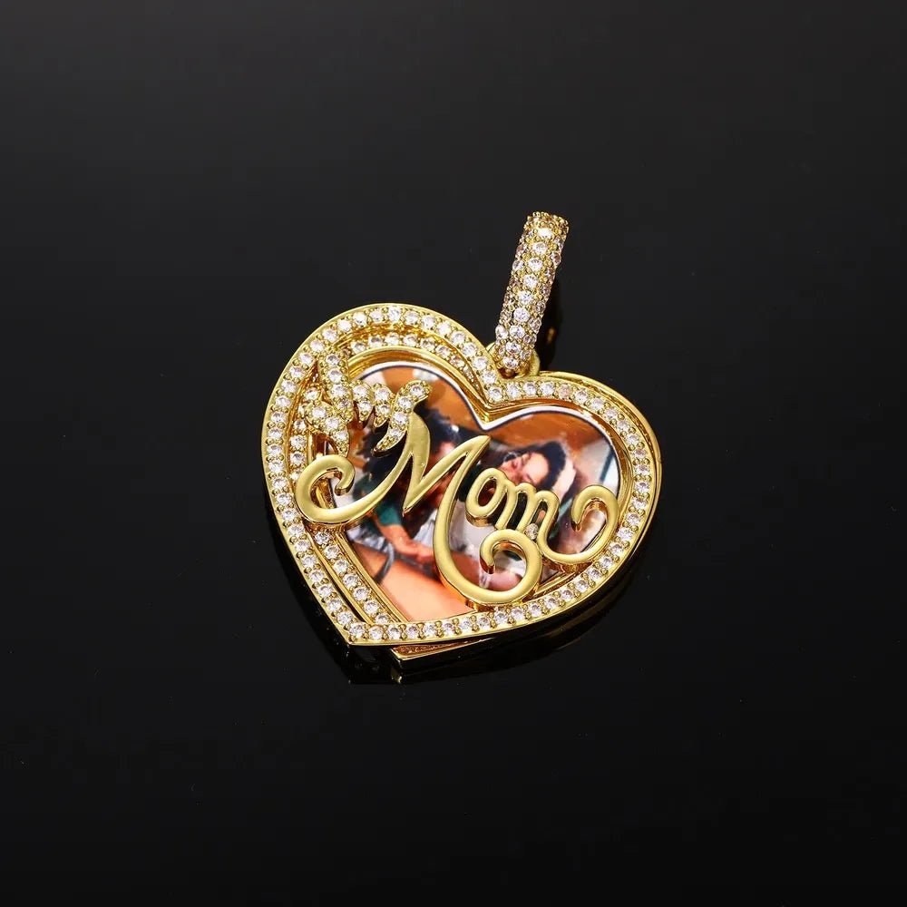 Engraved MOM Memory Custom Photo Round Flip Pendant - 37mm - TONGSHOP / Length:16 / Length:18