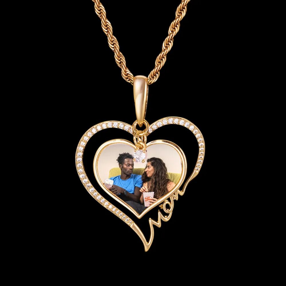 Eternal Love Heart Custom Photo Rotating Pendant - 38mm - TONGSHOP / Length:16 / Length:18
