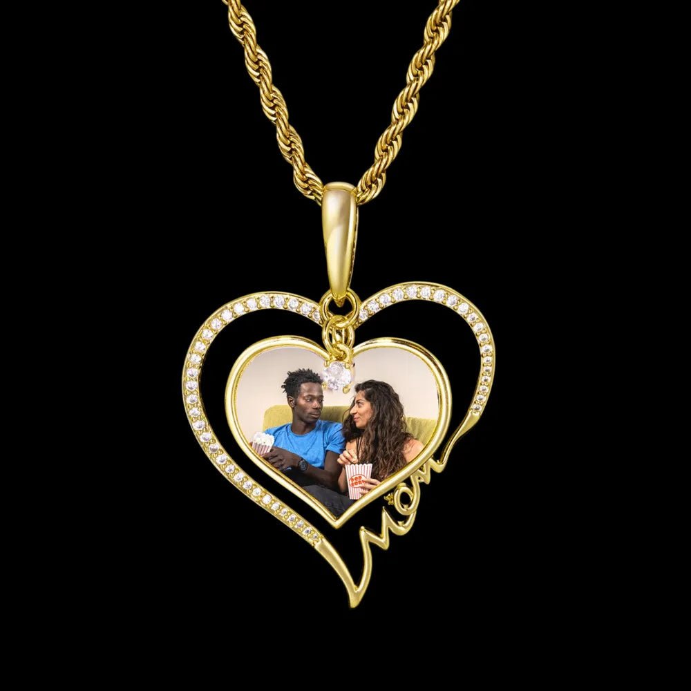 Eternal Love Heart Custom Photo Rotating Pendant - 38mm - TONGSHOP / Length:16 / Length:18