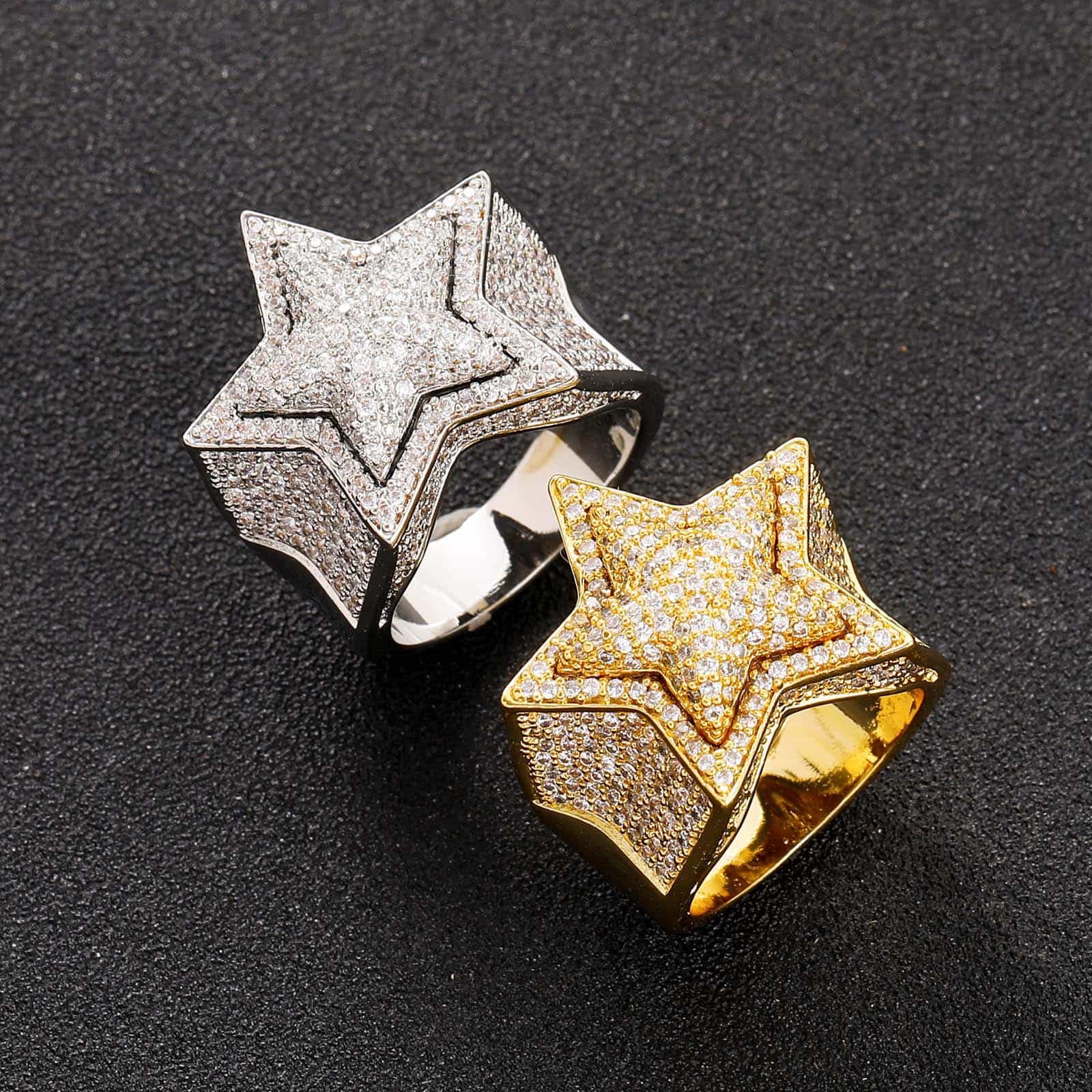 Five - Pointed Star 3D Micro Pave Diamond Ring - TONGSHOP