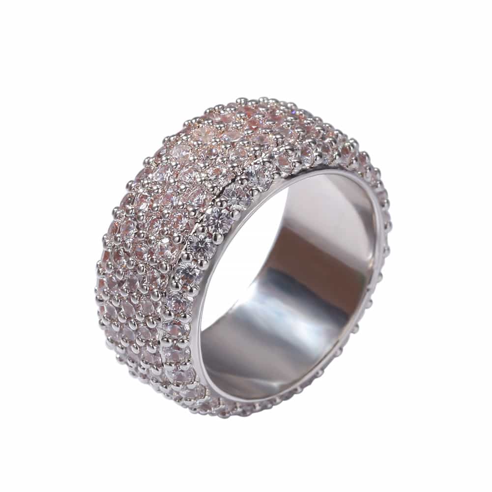 Five - Row Full Diamond Encrusted Hip - Hop Ring in 18K Gold Plating - TONGSHOP