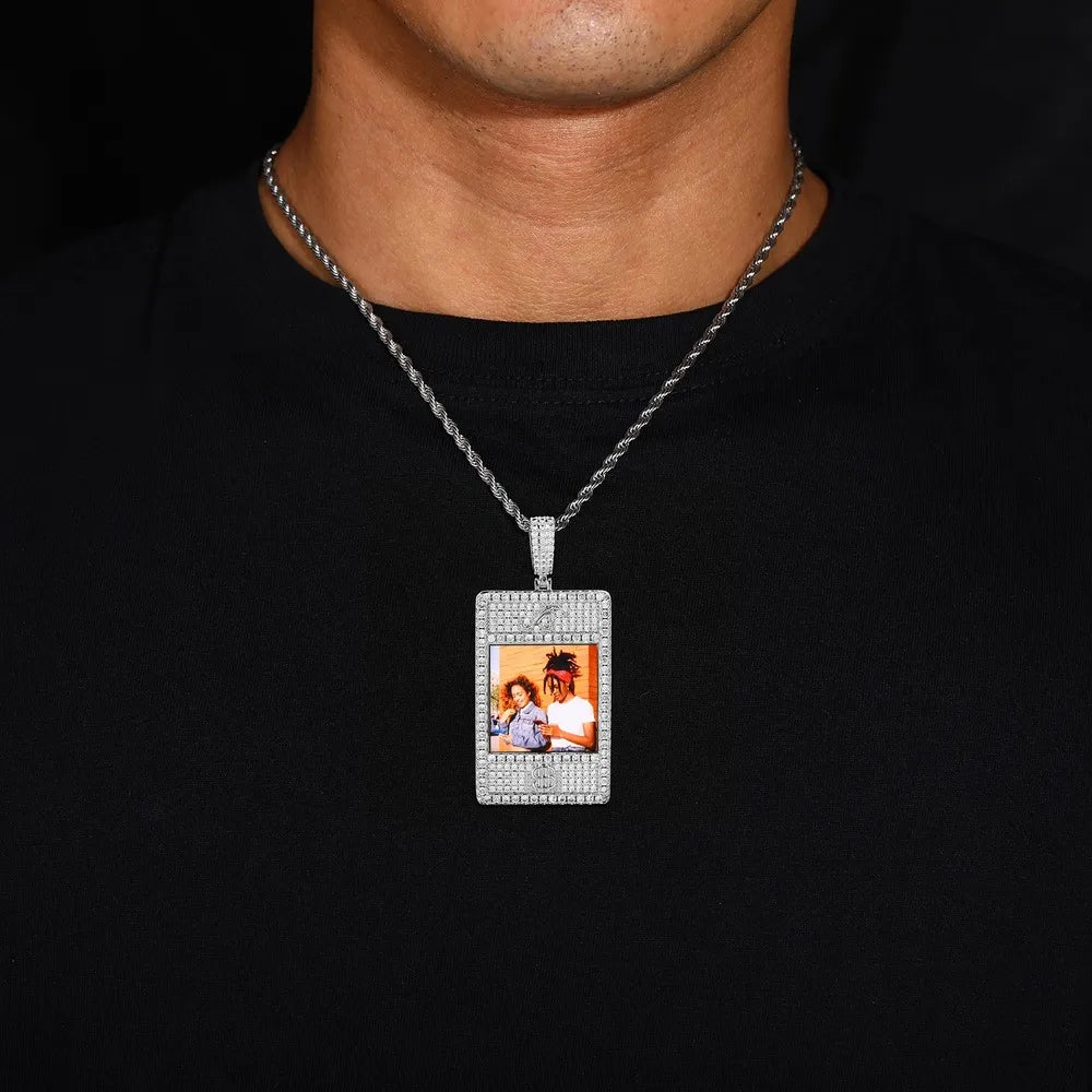 Full Diamond Memory Photo Rectangular Pendant - 32mm - TONGSHOP / Length:16 / Length:18