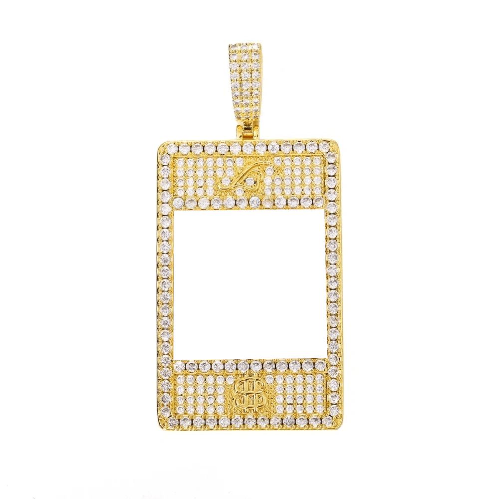 Full Diamond Memory Photo Rectangular Pendant - 32mm - TONGSHOP / Length:16 / Length:18