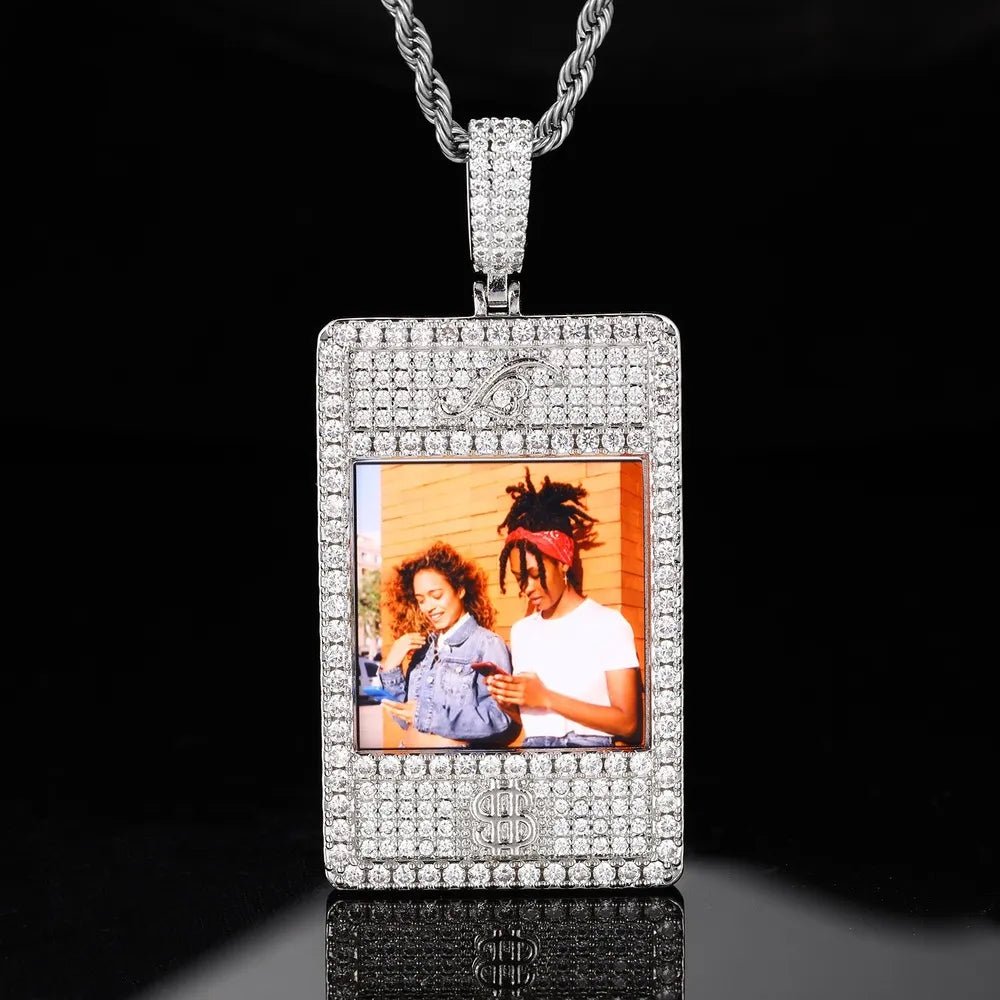 Full Diamond Memory Photo Rectangular Pendant - 32mm - TONGSHOP / Length:16 / Length:18