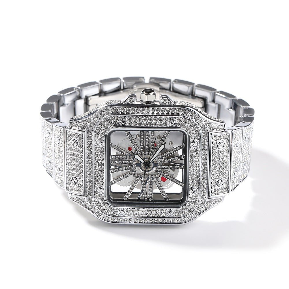 Full Diamond Square Hollow Quartz Watch - TONGSHOP