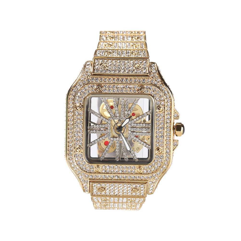 Full Diamond Square Hollow Quartz Watch - TONGSHOP