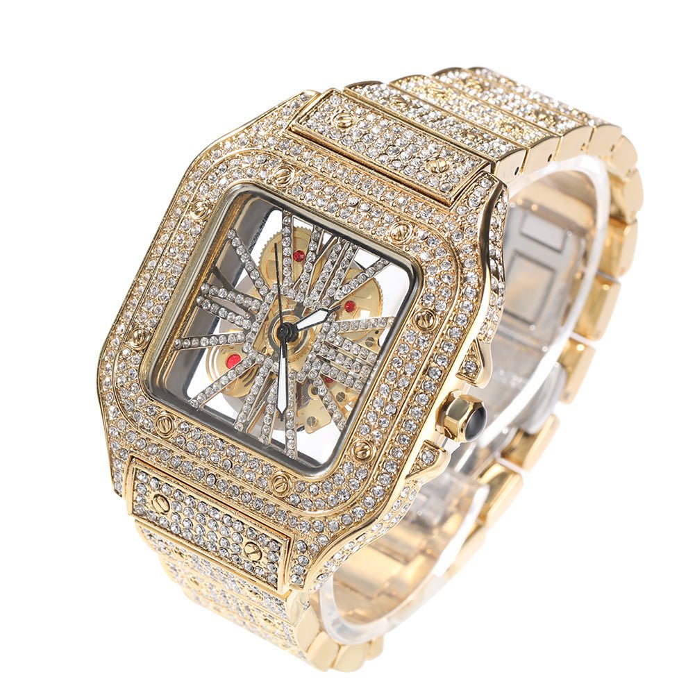 Full Diamond Square Hollow Quartz Watch - TONGSHOP