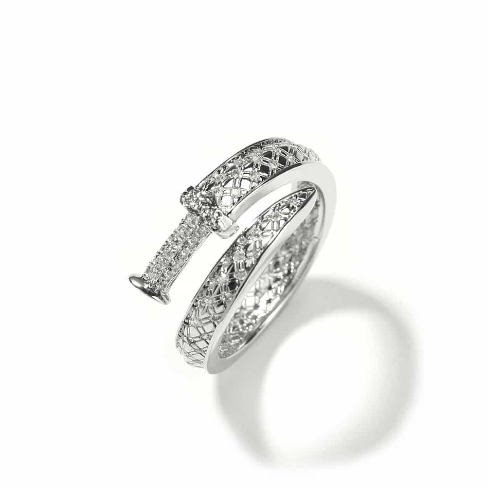 Full Diamond Sword Hip - Hop Ring in 18K Gold - TONGSHOP