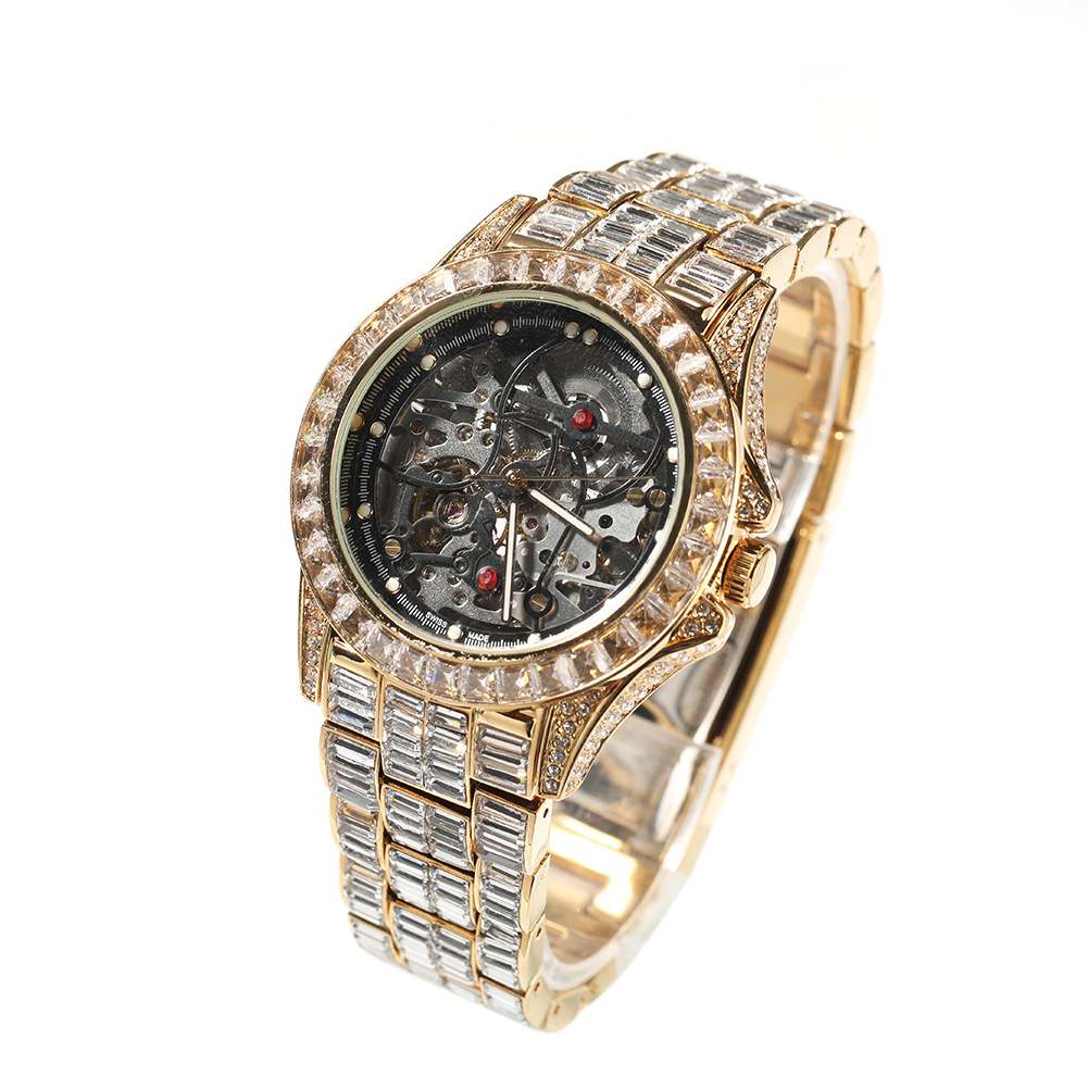 Full Diamond T Square Mechanical Ice Bling Watch - TONGSHOP