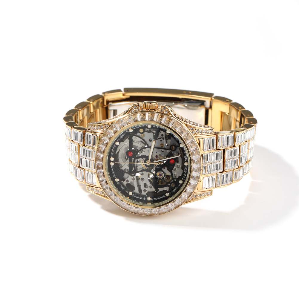 Full Diamond T Square Mechanical Ice Bling Watch - TONGSHOP