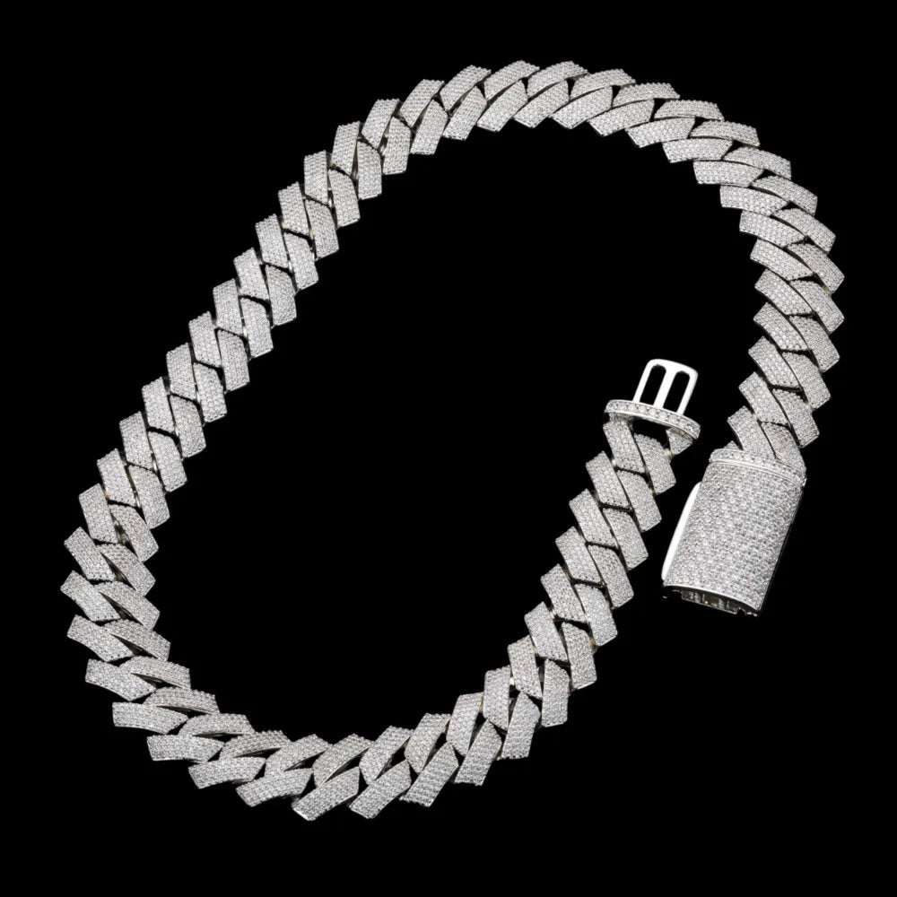 Full Iced - Out Rhombus Cuban Link Chain in White Gold - 20mm - TONGSHOP / Length:16 / Length:18