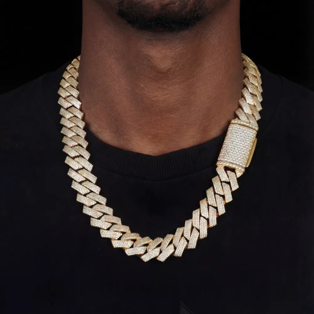 Full Iced - Out Rhombus Cuban Link Chain in White Gold - 20mm - TONGSHOP / Length:16 / Length:18