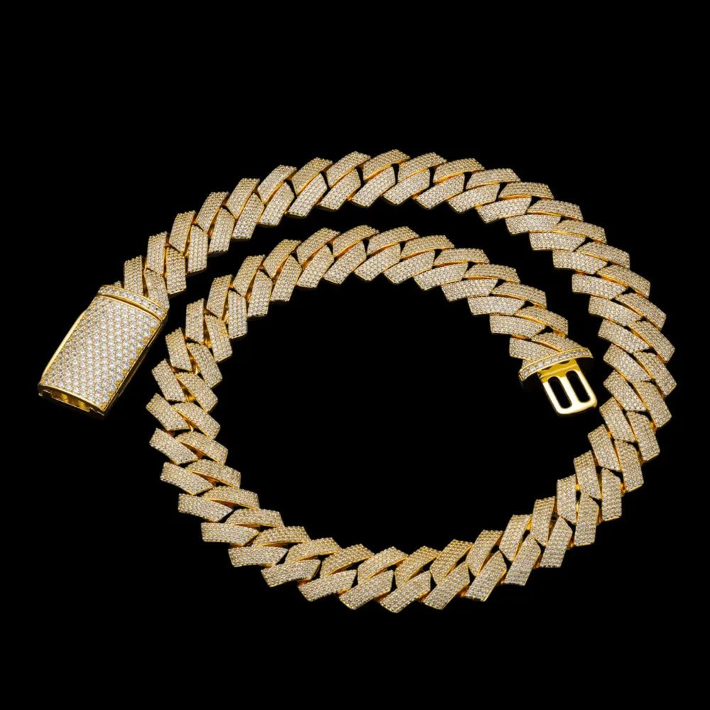 Full Iced - Out Rhombus Cuban Link Chain in White Gold - 20mm - TONGSHOP / Length:16 / Length:18