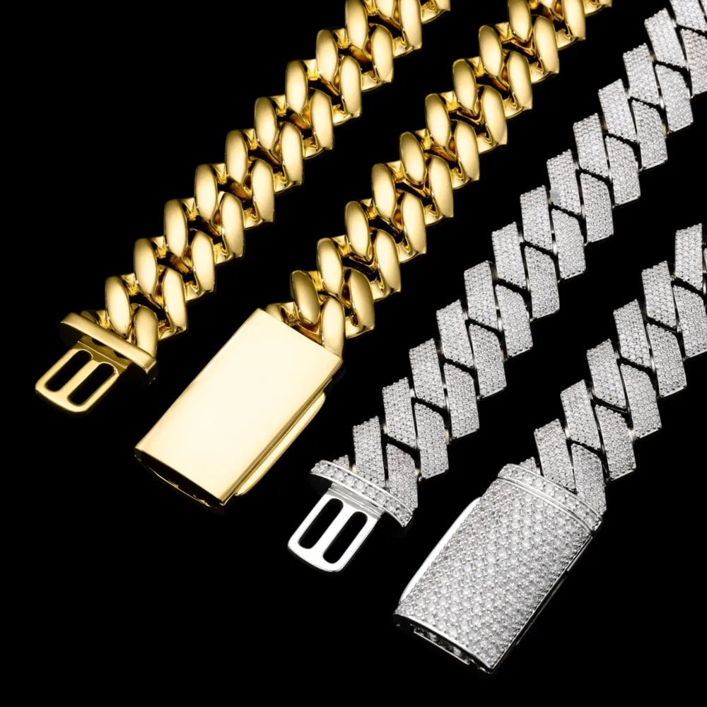 Full Iced - Out Rhombus Cuban Link Chain in White Gold - 20mm - TONGSHOP / Length:16 / Length:18