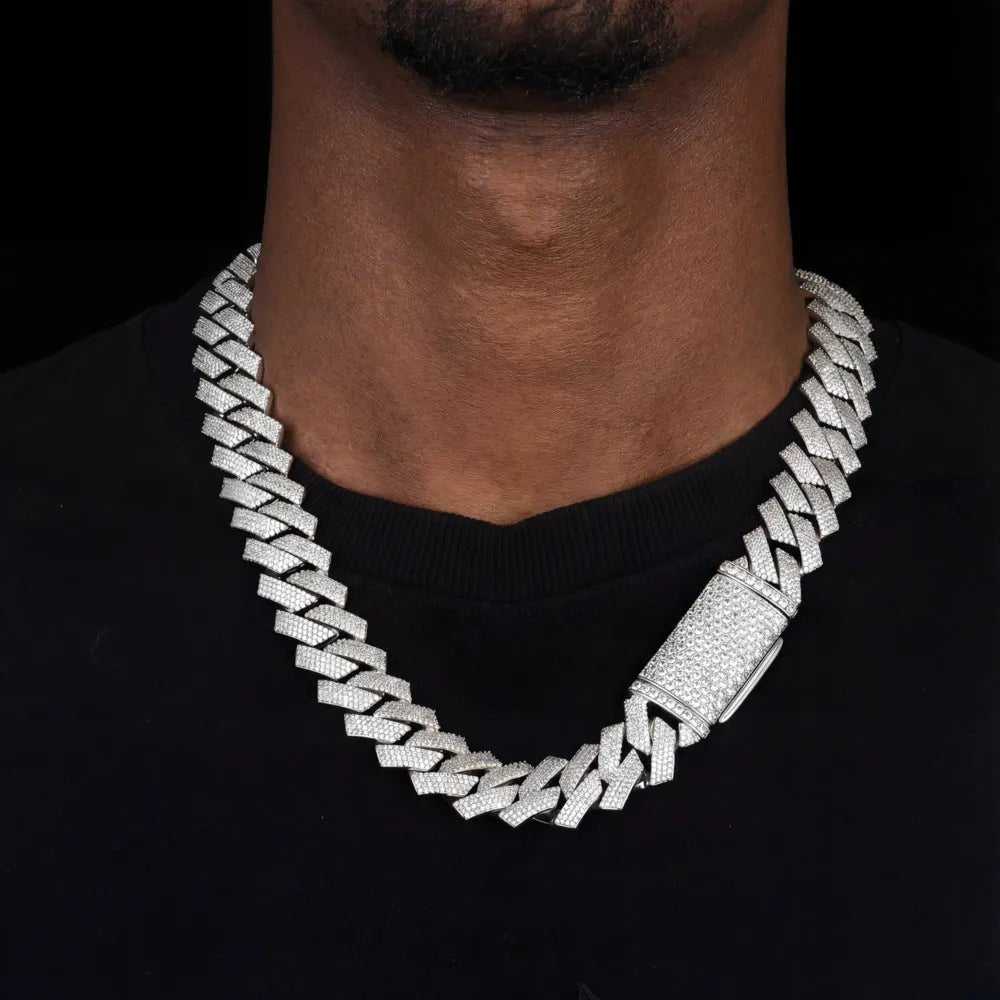 Full Iced - Out Rhombus Cuban Link Chain in White Gold - 20mm - TONGSHOP / Length:16 / Length:18