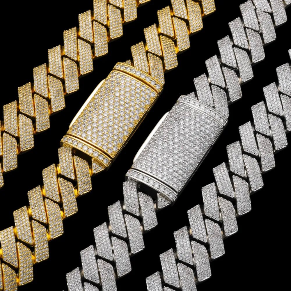 Full Iced - Out Rhombus Cuban Link Chain in White Gold - 20mm - TONGSHOP / Length:16 / Length:18