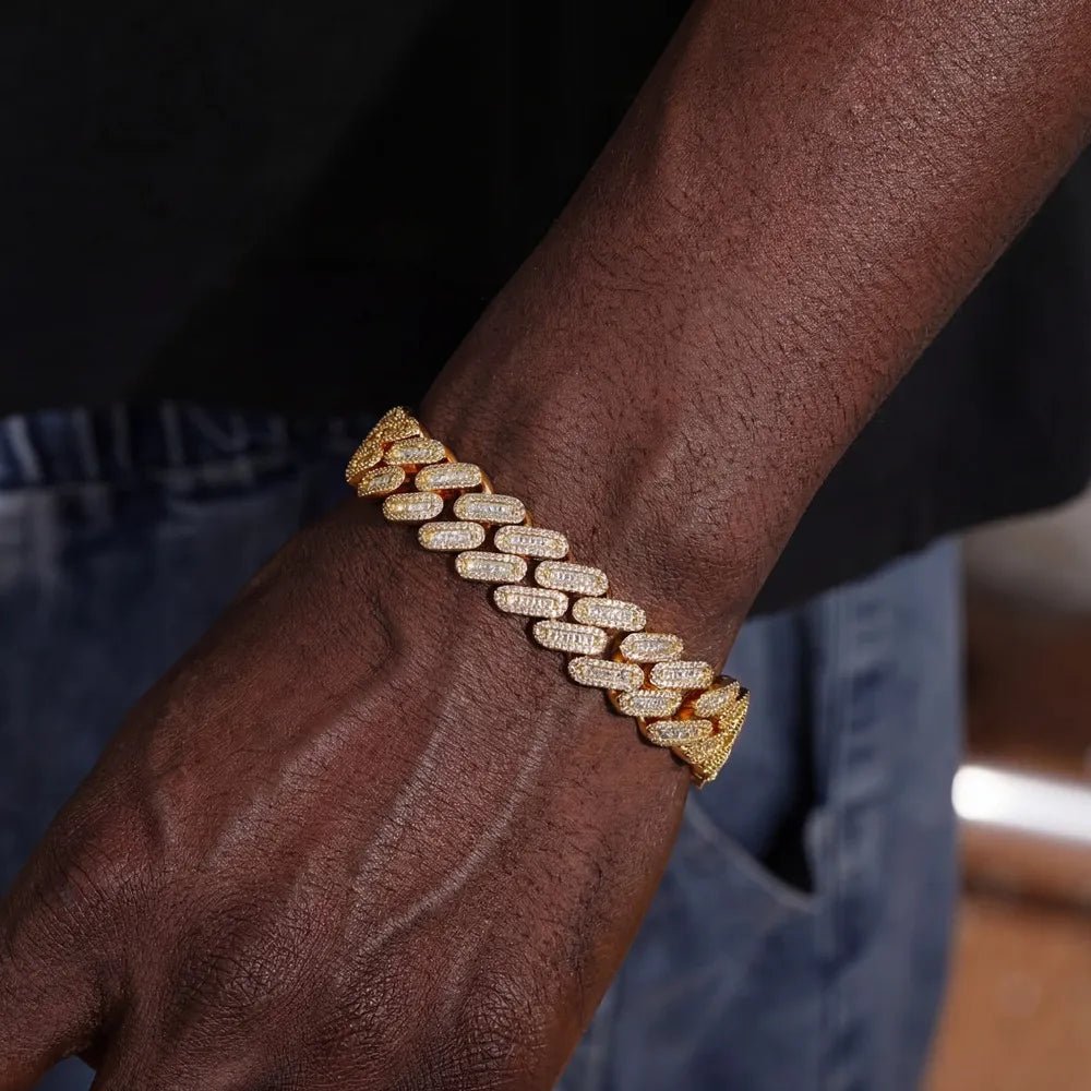 Fully Iced Out Square Diamond Cuban Link Bracelet - 14mm - TONGSHOP / Length:16 / Length:18