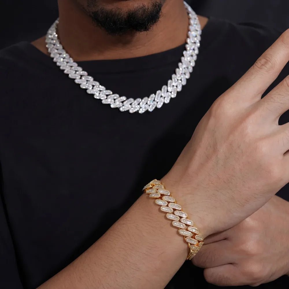Fully Iced Out Square Diamond Cuban Link Bracelet - 14mm - TONGSHOP / Length:16 / Length:18