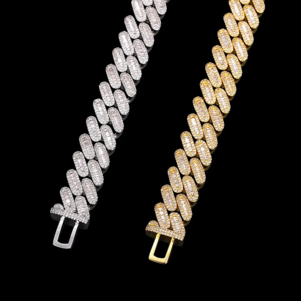 Fully Iced Out Square Diamond Cuban Link Bracelet - 14mm - TONGSHOP / Length:16 / Length:18