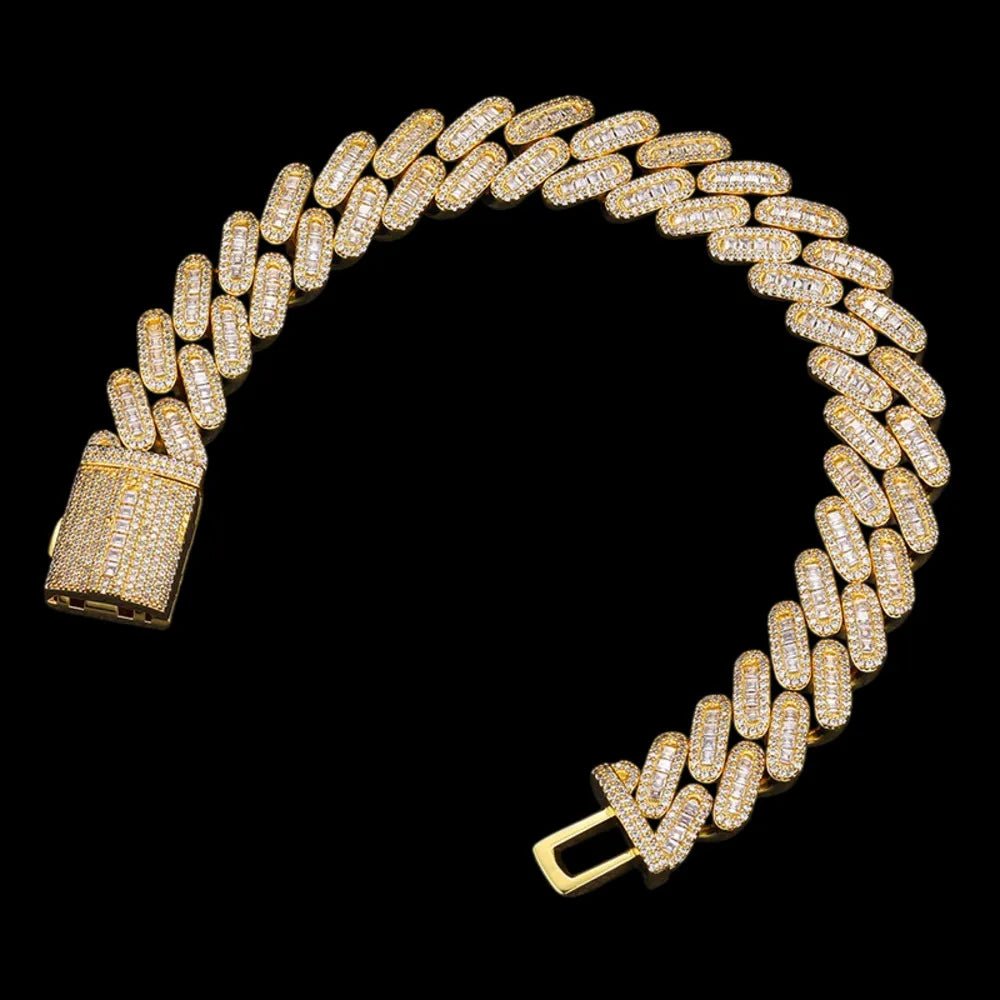 Fully Iced Out Square Diamond Cuban Link Bracelet - 14mm - TONGSHOP / Length:16 / Length:18