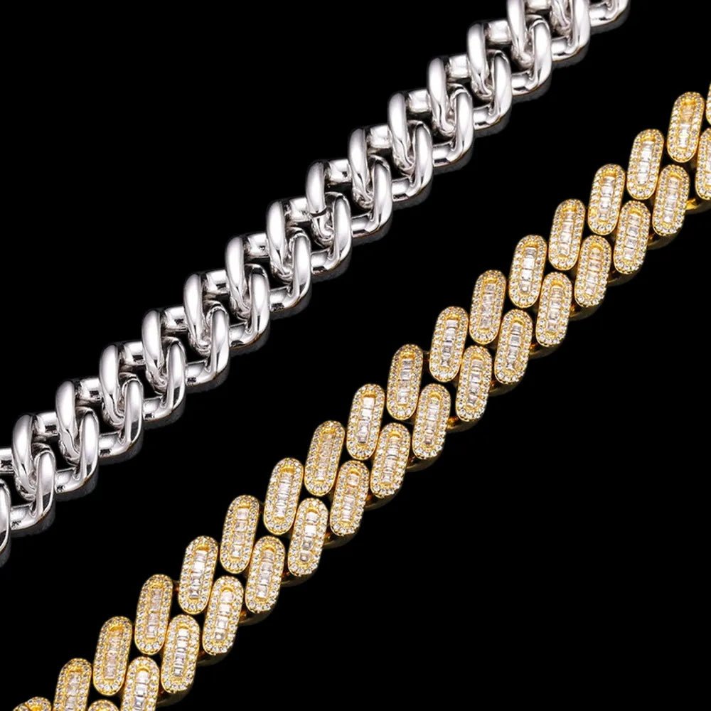 Fully Iced Out Square Diamond Cuban Link Chain - 14mm - TONGSHOP / Length:16 / Length:18
