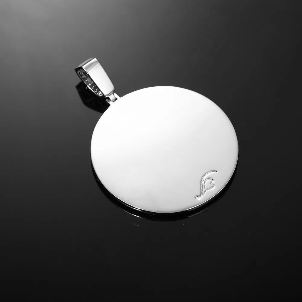 Gold Brick Engraved Memory Photo Custom Round Pendant - 46mm - TONGSHOP / Length:16 / Length:18