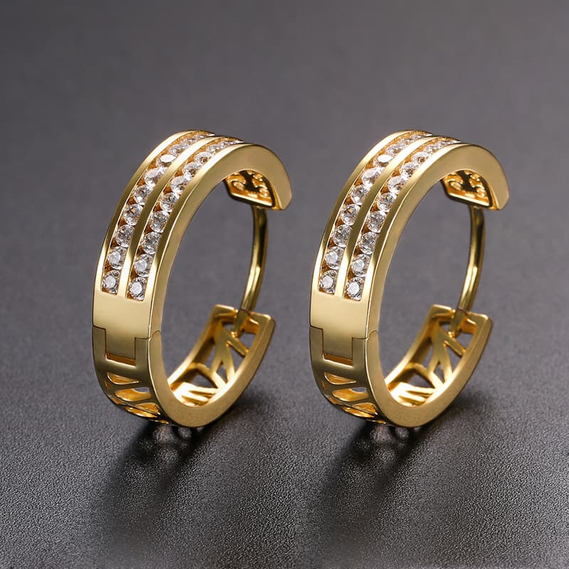 Gold - Plated Full Diamond Earrings - TONGSHOP