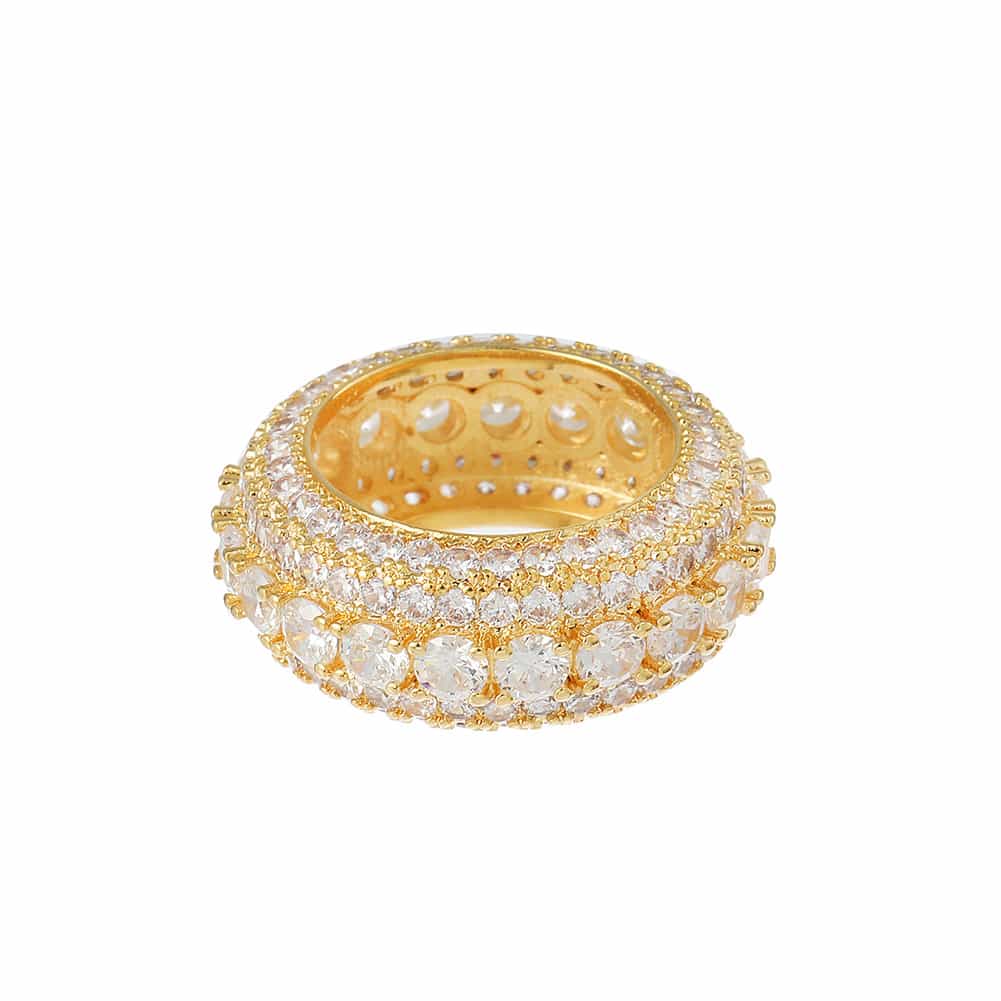 Gold - Plated Round Diamond Hip - Hop Ring - TONGSHOP