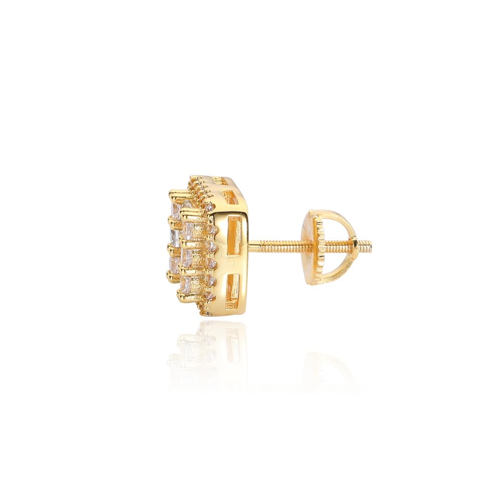 Gold - Plated Square Hip - Hop T - Diamond Stud Earrings - TONGSHOP