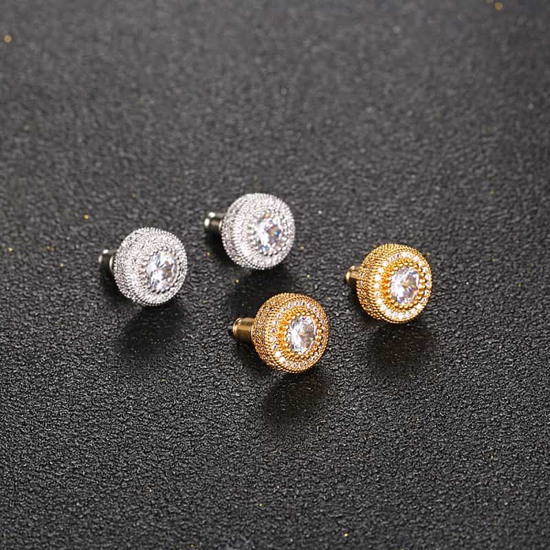 Handcrafted Round Full Diamond Hip Hop Stud Earrings - TONGSHOP