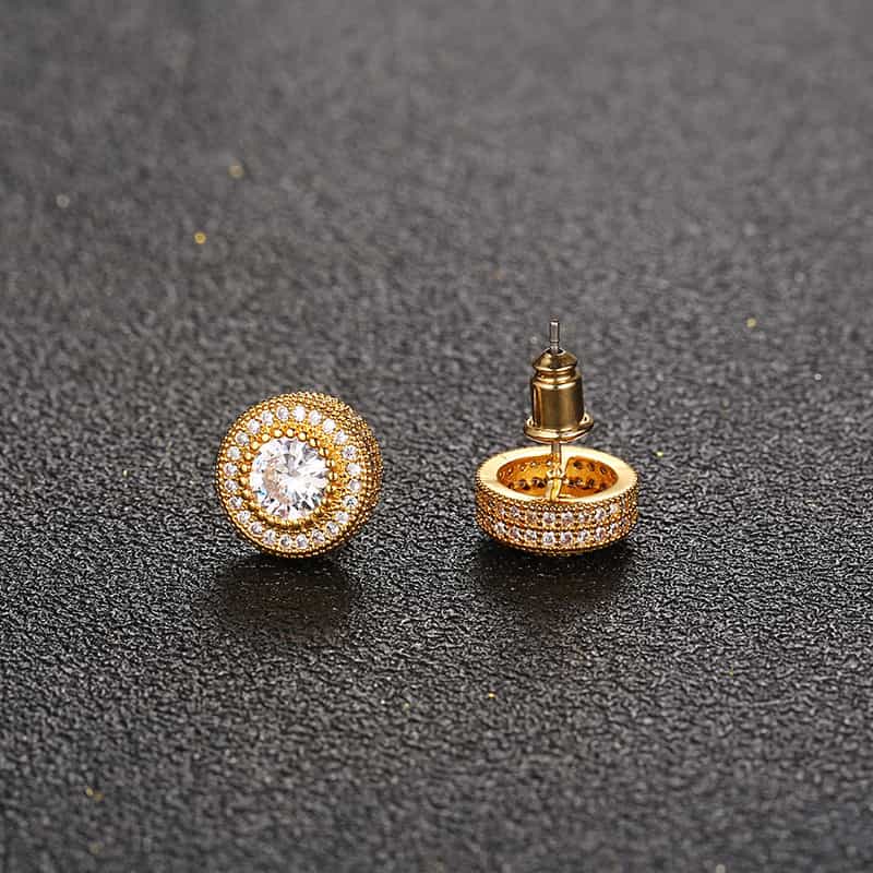 Handcrafted Round Full Diamond Hip Hop Stud Earrings - TONGSHOP