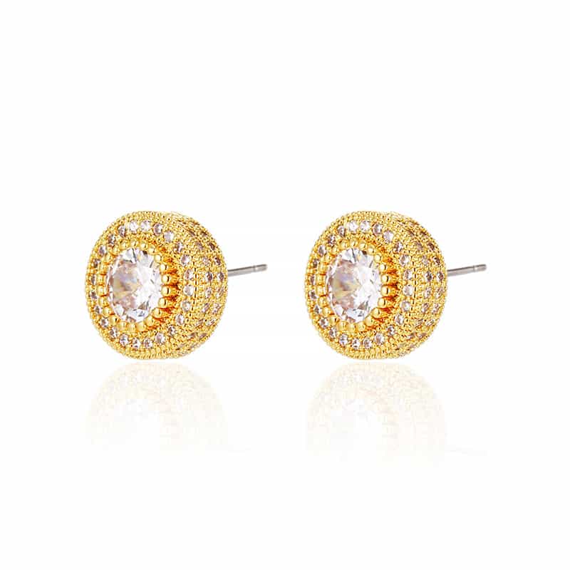 Handcrafted Round Full Diamond Hip Hop Stud Earrings - TONGSHOP