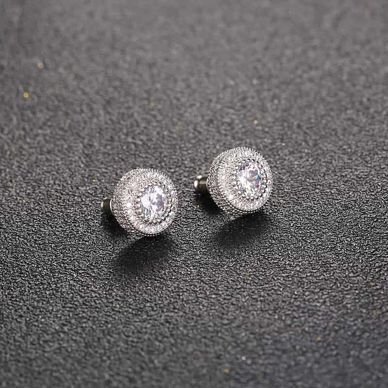 Handcrafted Round Full Diamond Hip Hop Stud Earrings - TONGSHOP