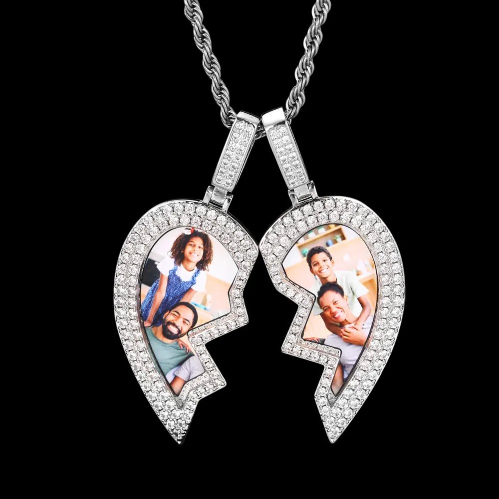 Heartbroken Heart Patchwork Memory Custom Photo Heart Pendant - 45mm - TONGSHOP / Length:16 / Length:18