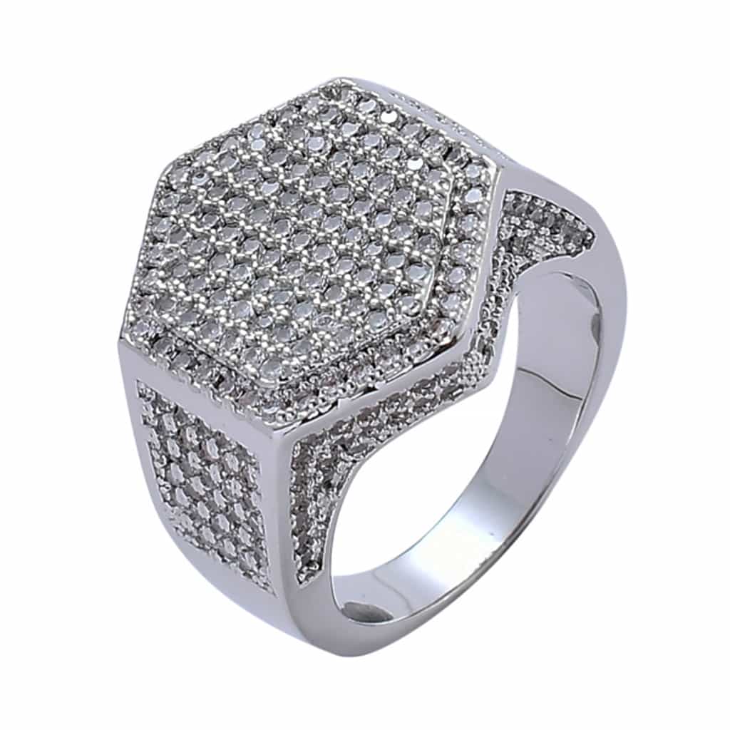 Hexagonal Pave Diamond Hip - Hop Ring in 18K Gold - TONGSHOP