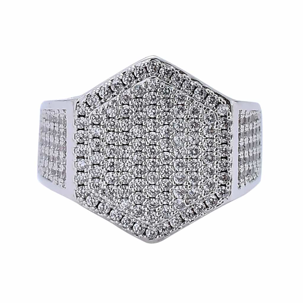 Hexagonal Pave Diamond Hip - Hop Ring in 18K Gold - TONGSHOP