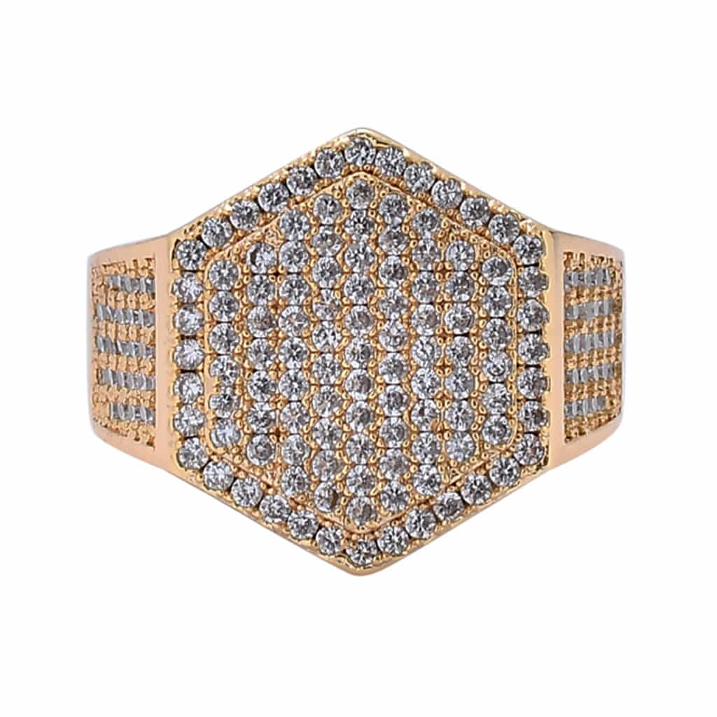 Hexagonal Pave Diamond Hip - Hop Ring in 18K Gold - TONGSHOP